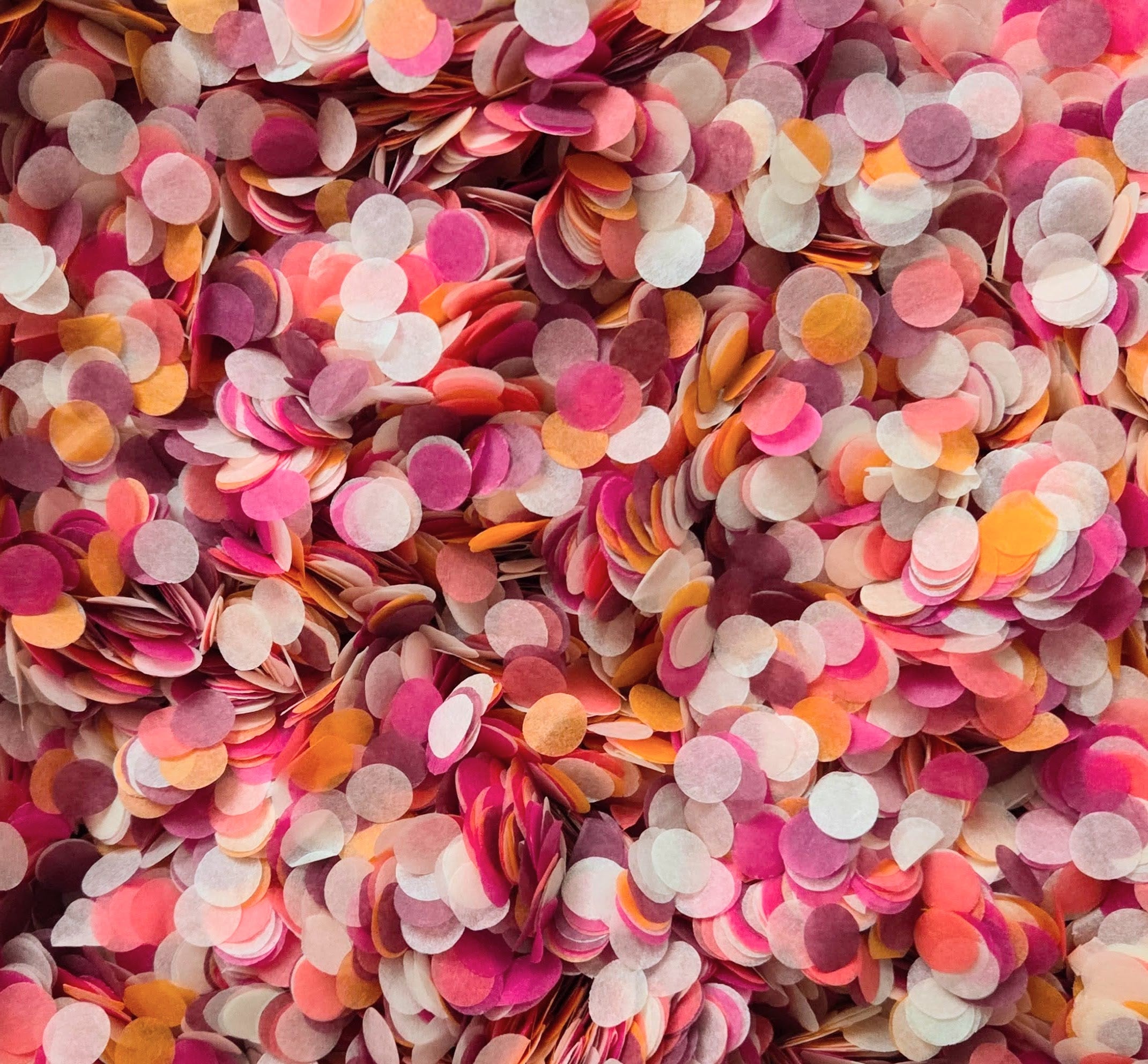 Pink, orange and burgundy confetti circles with ivory mix