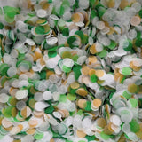 Green, white & gold biodegradable paper wedding confetti close up