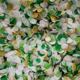 Green, white & Gold confetti circles flat lay