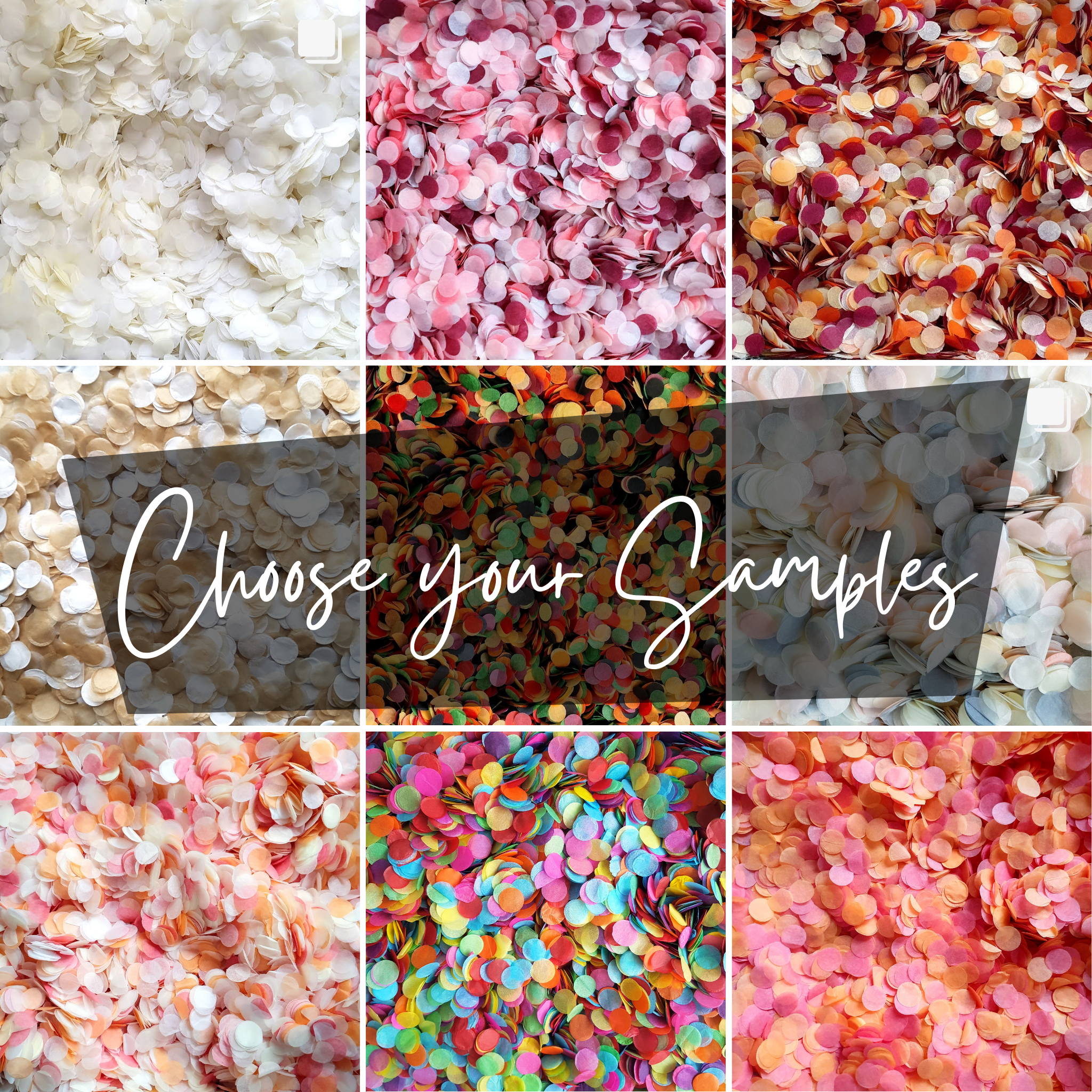Grid showing various paper confetti colour ways