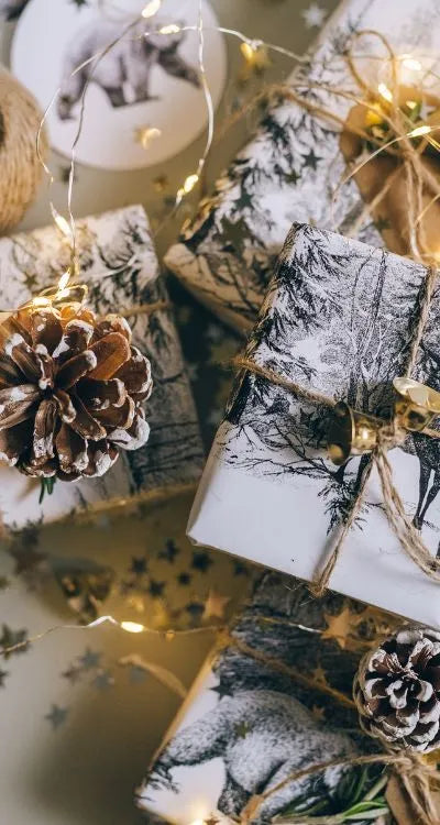 Gifts wrapped in Christmas paper