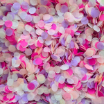 Close-up of pastel pink, peach, purple, and ivory confetti circles