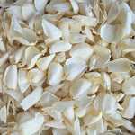 Close up of freeze dried large ivory rose petals