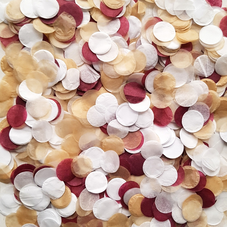 Burgundy, Gold & White Confetti Circles - properconfetti.myshopify.com