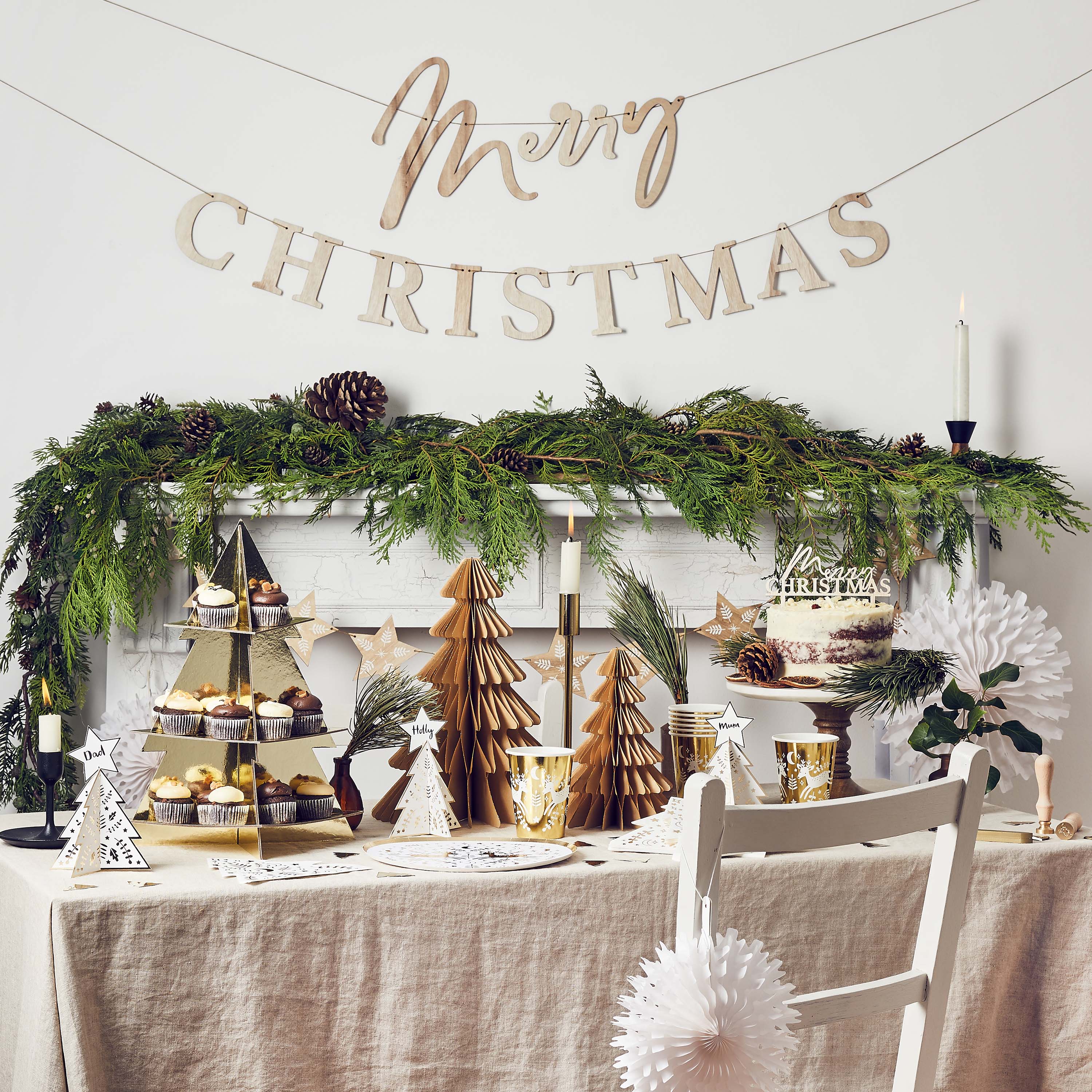 Wooden Christmas Bunting for Hanging