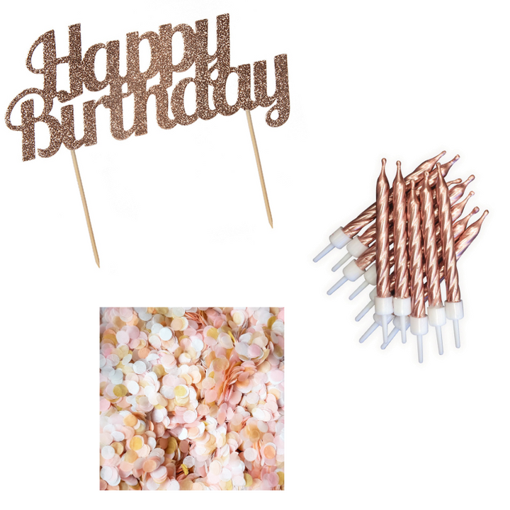 Rose Gold Birthday Cake Topper Kit – Proper Confetti